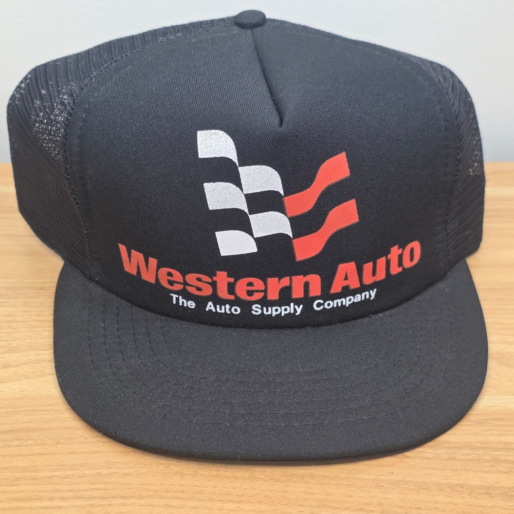Western Auto Trucker Hat Mens Black Vintage Racing Mesh‎ Snapback Cap 80's 90's